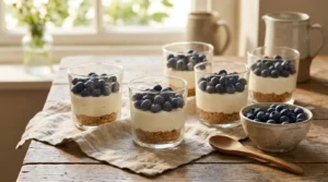 Cheesecake aux myrtilles sans cuisson en verrines