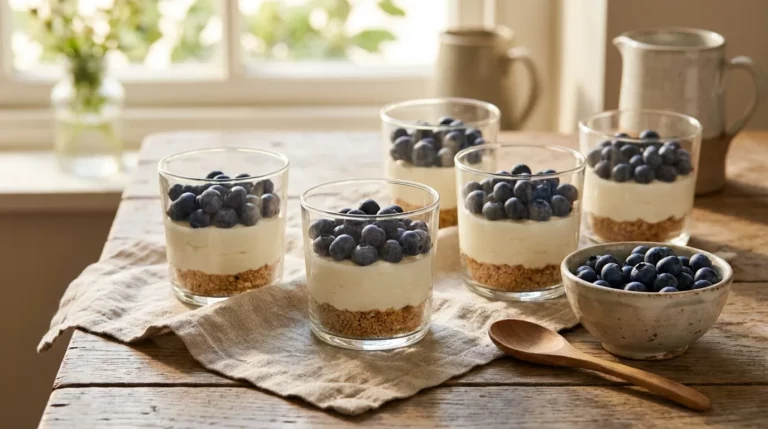 Cheesecake aux myrtilles sans cuisson en verrines