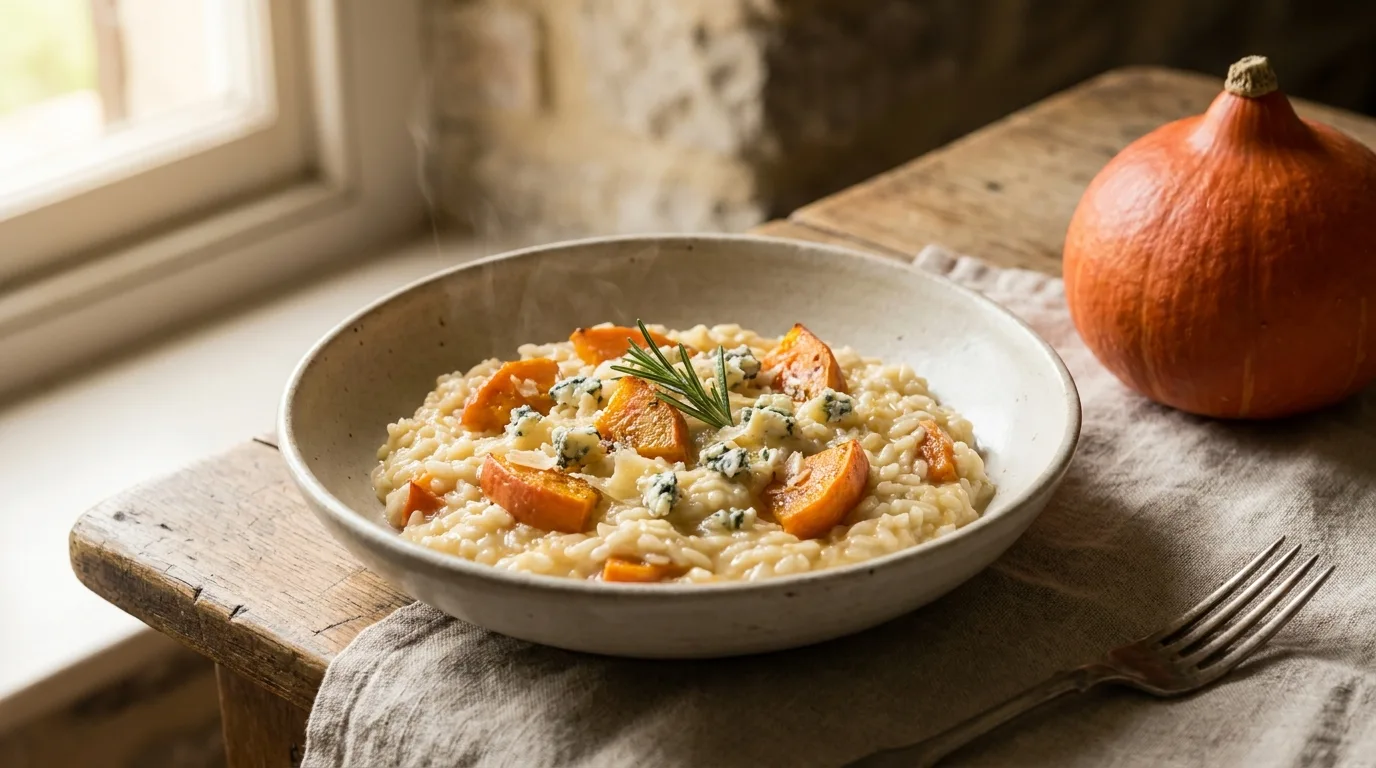 Risotto crémeux au potimarron, parmesan et bleu