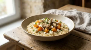 Riz crémeux à la feta, au butternut et au poulet